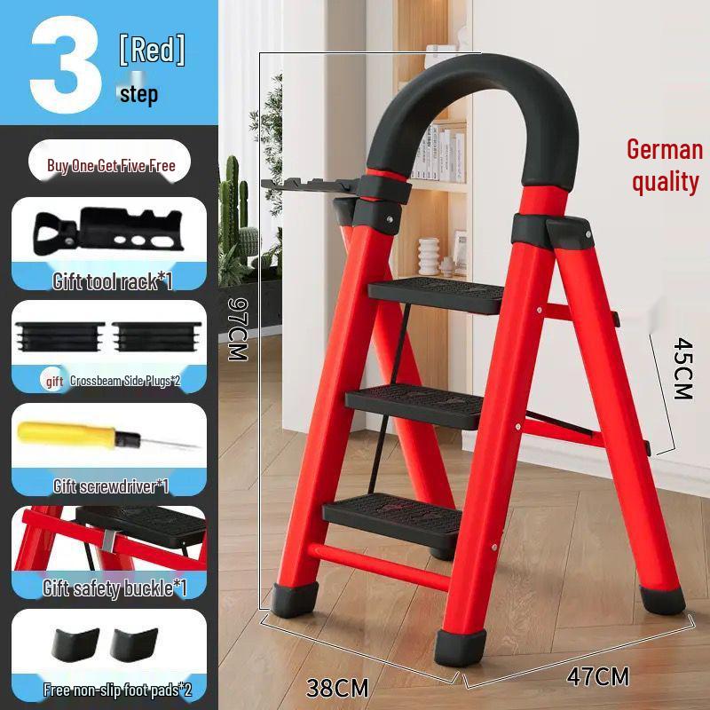 Multi-Functional Telescopic A-Frame Folding Ladder - Thick Carbon Steel Step Ladder for Indoor Use