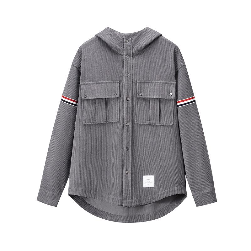 

Autumn 2025 Corduroy Hooded Jacket with Red, White & Blue Stripes Size 1 серый