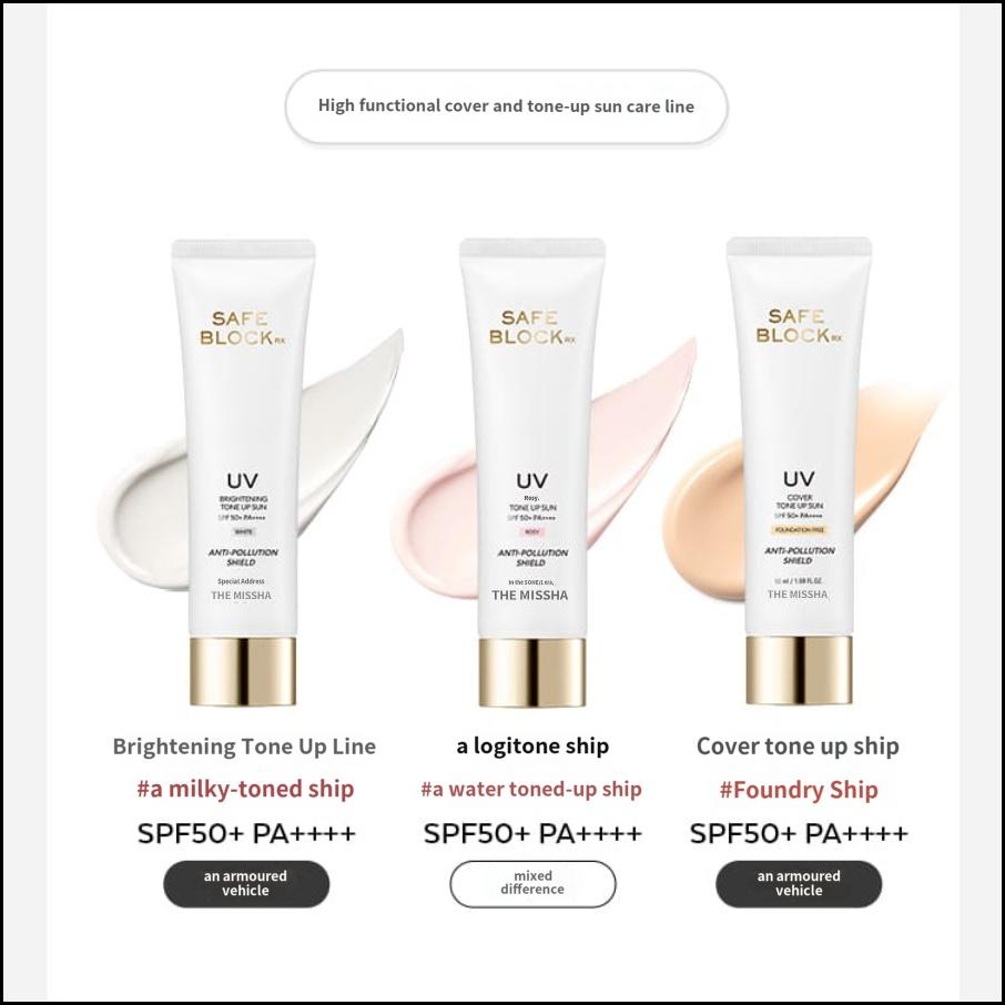 MISSHA Safe Block RX Crème Solaire Éclaircissante Tonifiante SPF50+ PA++++ 50ml Protection UV Quotidienne + Amplificateur d'Éclat