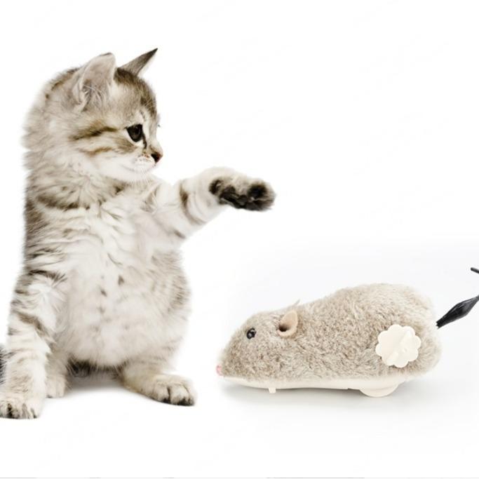 Interactive Sport TPR Plush Clockwork Mouse Chewing Toy for Cats-Pet Running Toy