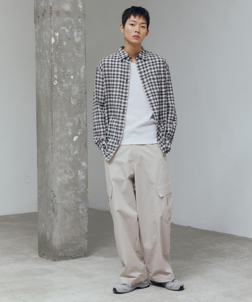 MINDBRIDGE [On][Crop Or Regular] Crease Check Black Oversized Long Sleeve Shirt