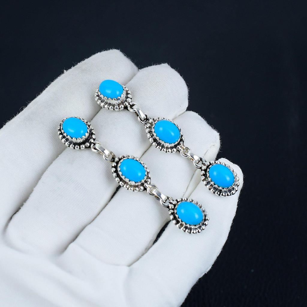 Natürliche Sleeping Beauty Türkis Edelstein Ohrringe, 925 Sterlingsilber Ohrringe, Handgefertigter Boho Silberschmuck Hängeohrringe, Erntedank Geschenk