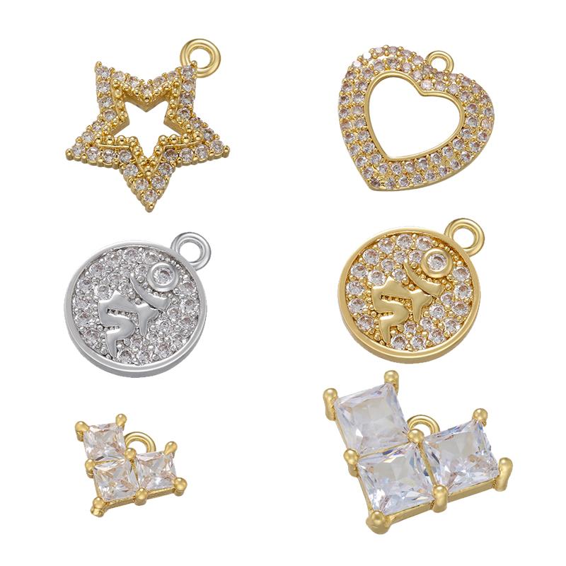 2pcs/lot, Gold Heart Crystal Pendant Star Charms for Handmade Earrings Necklace Jewelry Accessories VD1181