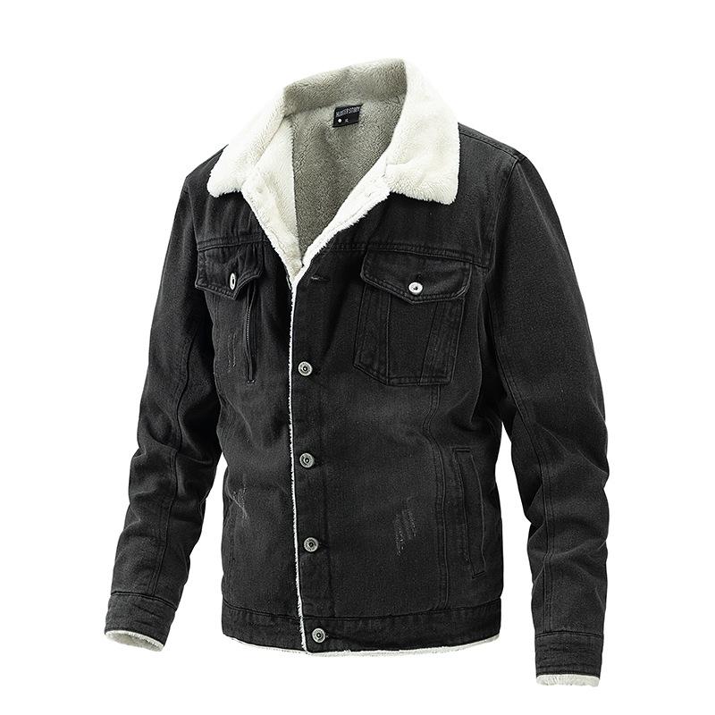 

Мужская куртка Trucker из шерпы, джинсовая куртка с флисовой подкладкой, термокуртка с карманом для мужчин, повседневная военная куртка на пуговицах, теплая парка на осень-зиму M чёрный