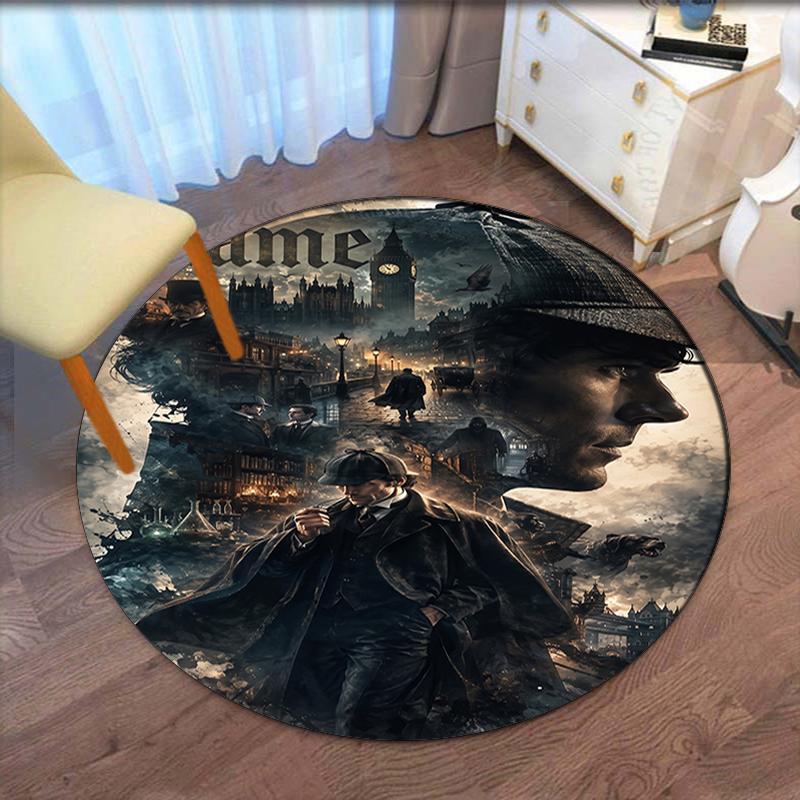 Custom Name Sherlock Holmes Printed Round Rug Carpet Chair Rug Area Rug Entryway Doormats,for Office Chair Living Room Bedroom Kitchen Room.