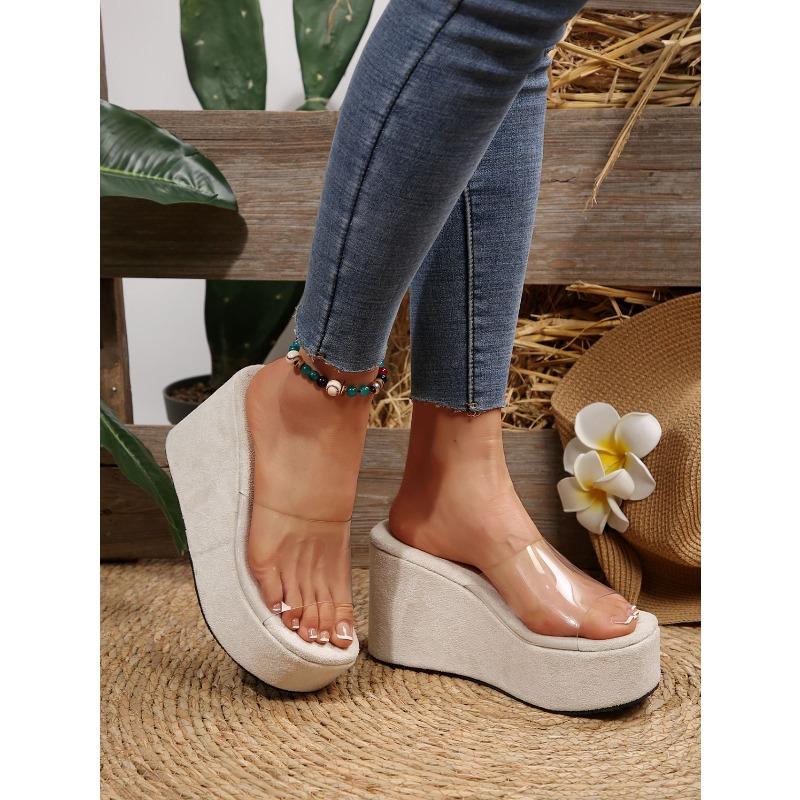 Summer Clear Straps Wedge Heel Sandals for Women 2025 New Arrival Oversized Thick Sole Flat Sandals