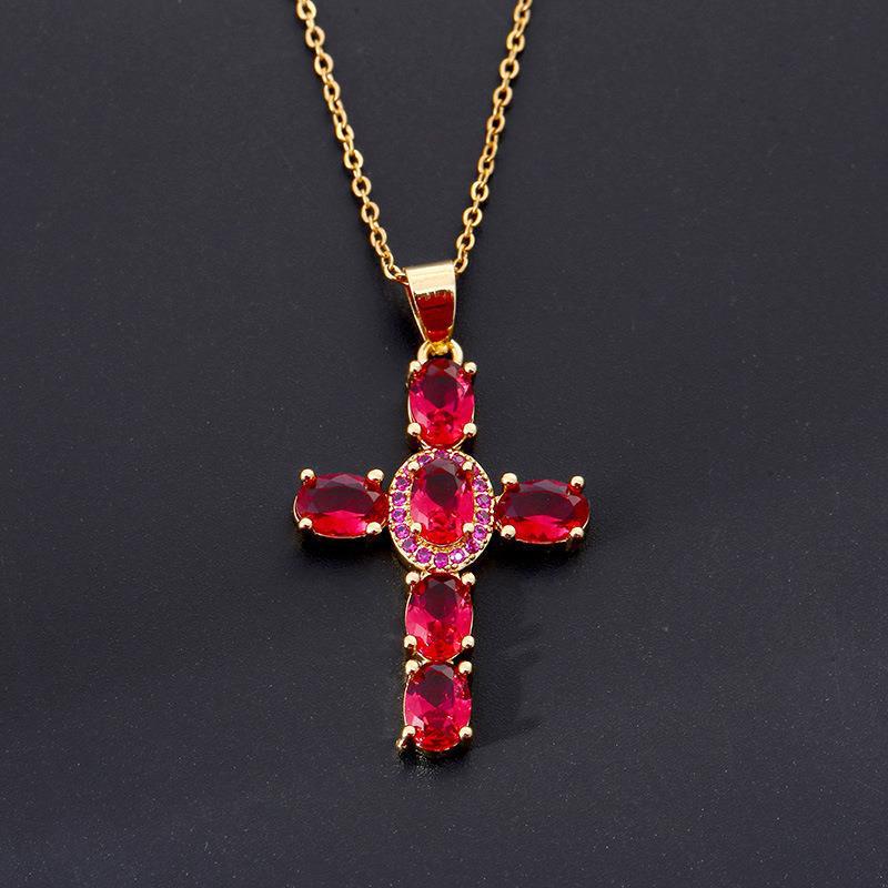 Xiyin Multicolor Zircon Cross Pendant Necklace