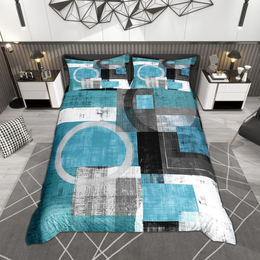 Homewish Modern Abstract Duvet Cover Set Vintage Geometric Bedding Set Retro Ombre Quilt Cover Set