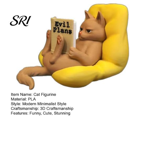 Home Decor Cat Reading Figurine 3D Printed Cute Lying Book Statue Detailed Model for Office Bookshelf Desktop Gifts Lovers Wear-resistant Ornament