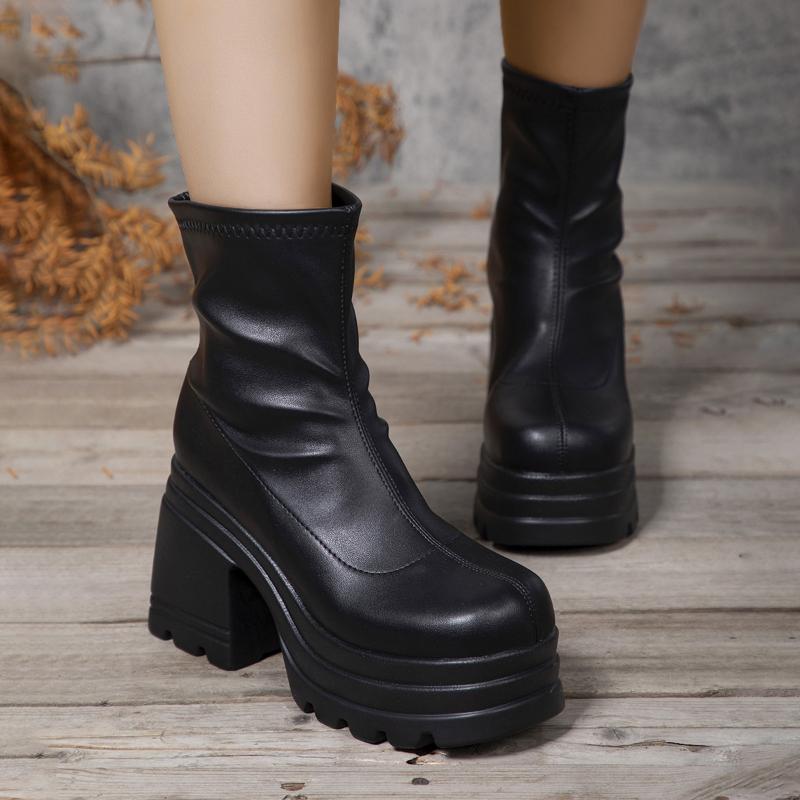 Women's Ankle Boots Platform Boots Fashion Knitted Womens Boots Autumn Casual Chunky Short Boot New Sexy High Heels Botas Mujer