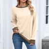 Women's Fashionable Color Blocked Round Neck Long Sleeved Casual Hoodie Top