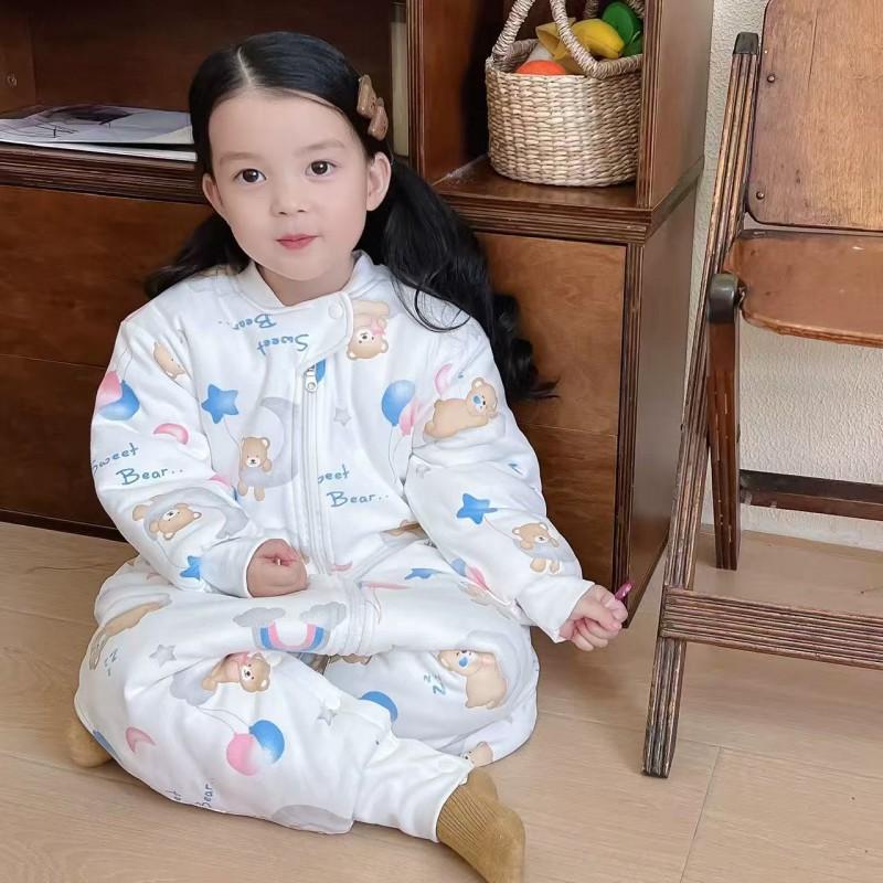 Thick Cotton Sleeping Bag Toddlers Winter 240g Quilted Footed Pajama With Zipper Anti-Kick Design