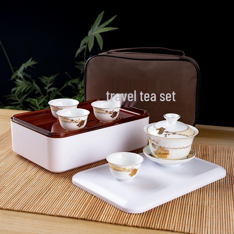 Portable Ceramic Kung Fu Travel Tea Set with Tray and Case