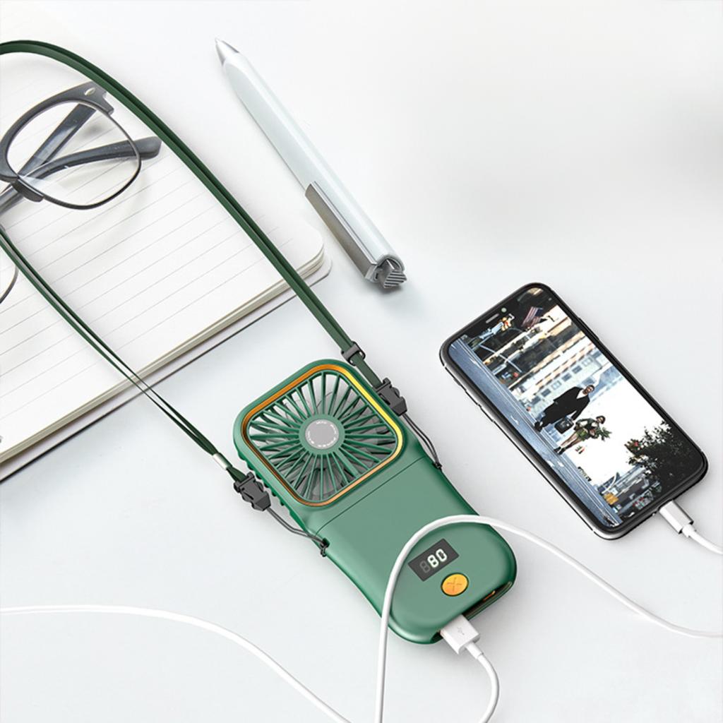 Nuovo Ventilatore Portatile Pieghevole con Display Digitale, Piccolo Ventilatore Ricaricabile da Tenere in Mano, Comodo da Appendere al Collo per Esterni, Mini Ventilatore da Collo a Ricarica USB