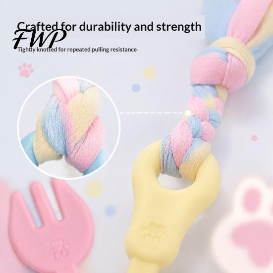Safe Oral Care Pet Toys Molar Teeth Cleaning Fork Toy, Durable Woven Rope Training Macaron Cute Shape Dog Colors Interactive TPR Chew Toy for