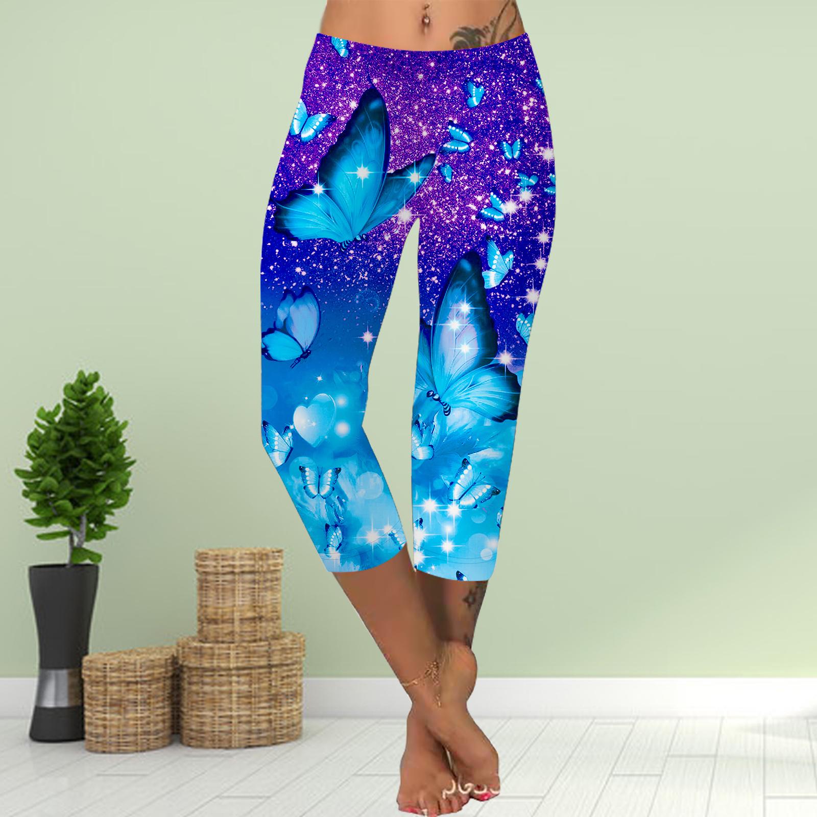 

Брюки летние короткие леггинсы укороченные узкие брюки леггинсы больших размеров женские облегающие брюки с принтом 3D сияющая бабочка 2XL светло-синий