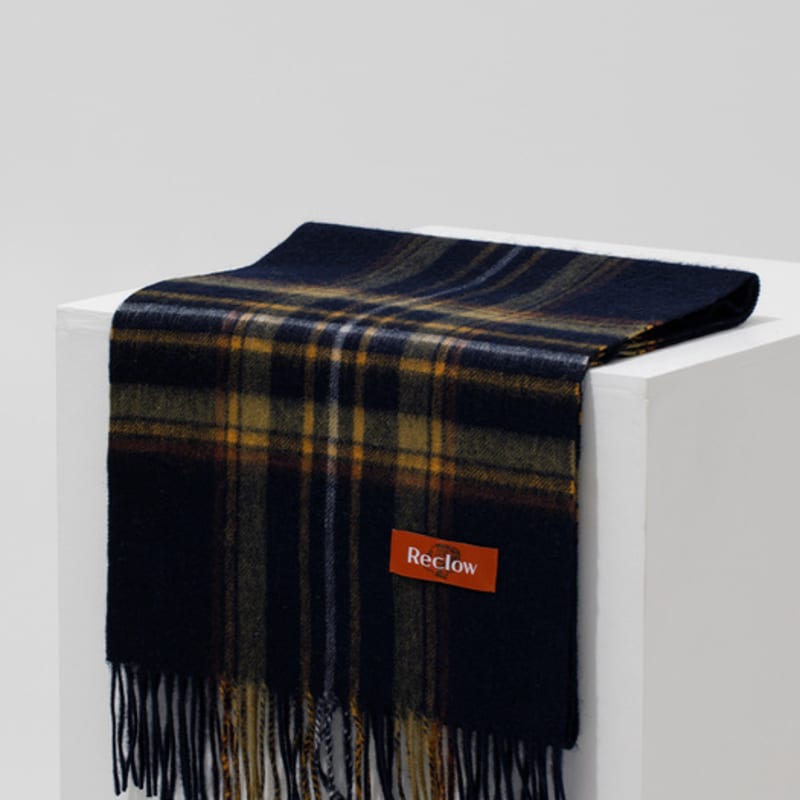 RECLOW EENY CHECK wool 100% MUFFLER YELLOW NAVY