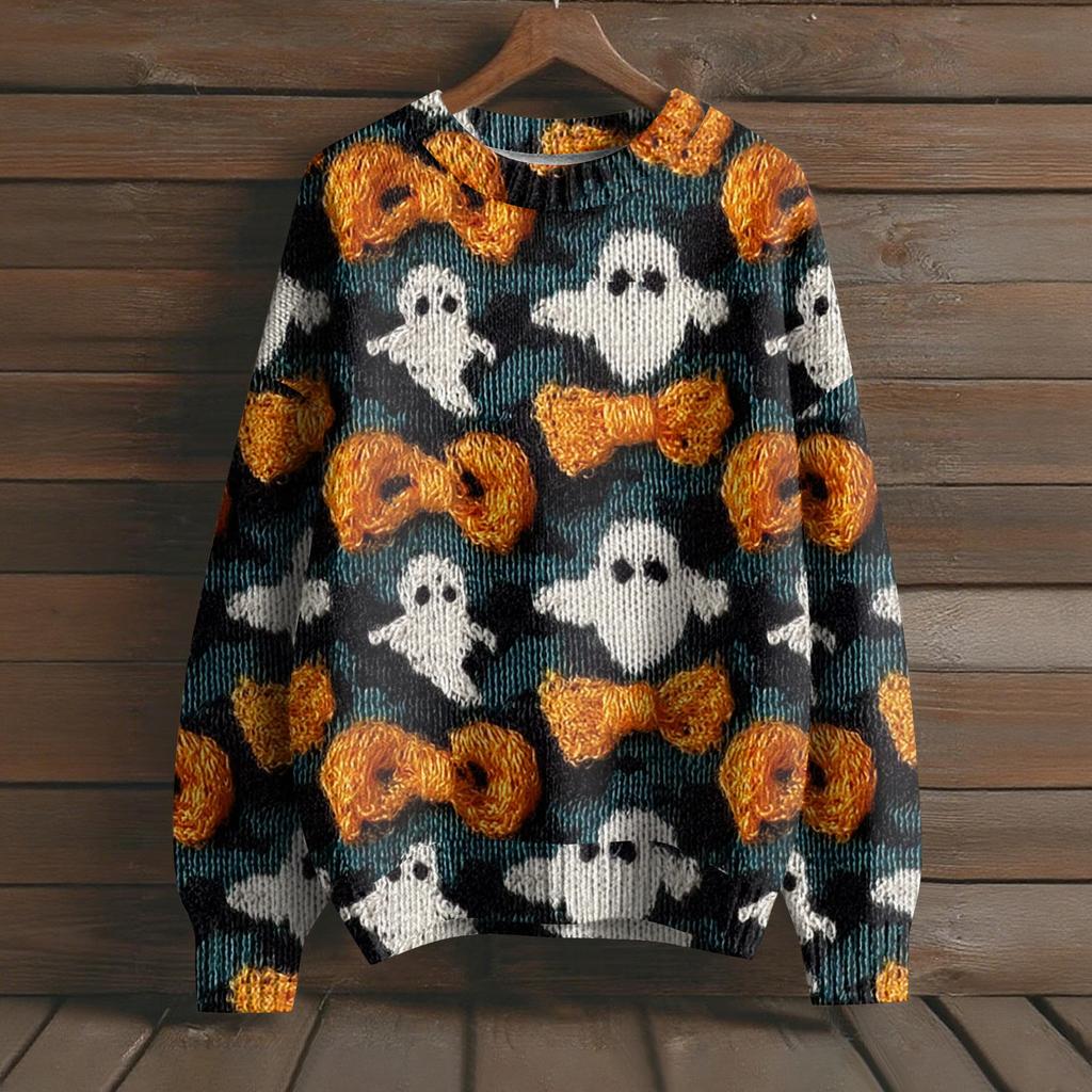 Men's Long Sleeve Pullover Sweater Casual Halloween Print Knit Oversized Sweater