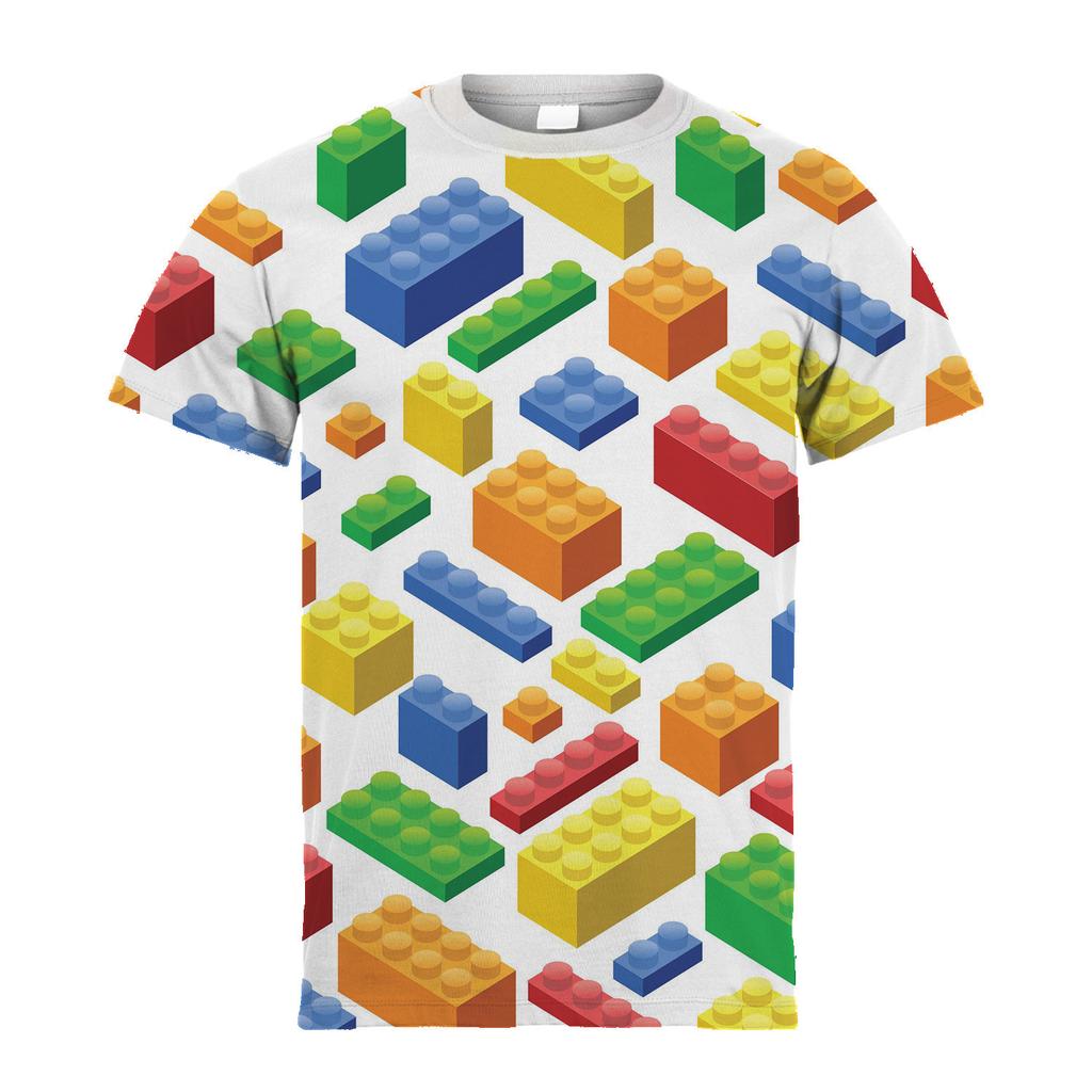 T-shirt Grafica a Blocchi Degradé da Ragazzo Stampa Digitale 3D Casual Elastica a Maniche Corte per Attività Estive all'Aperto Abbigliamento per Bambino