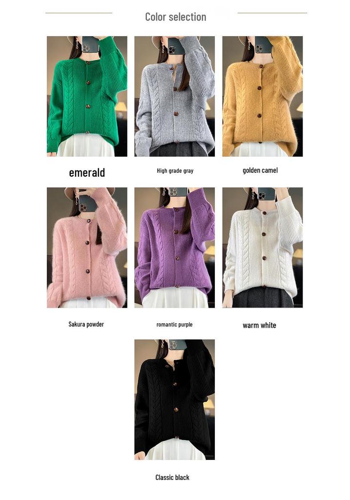 2025 Stylish Women's Retro Pure Wool Knit Cardigan - Slimming Casual Loose Long Sleeve Autumn Winter Sweater