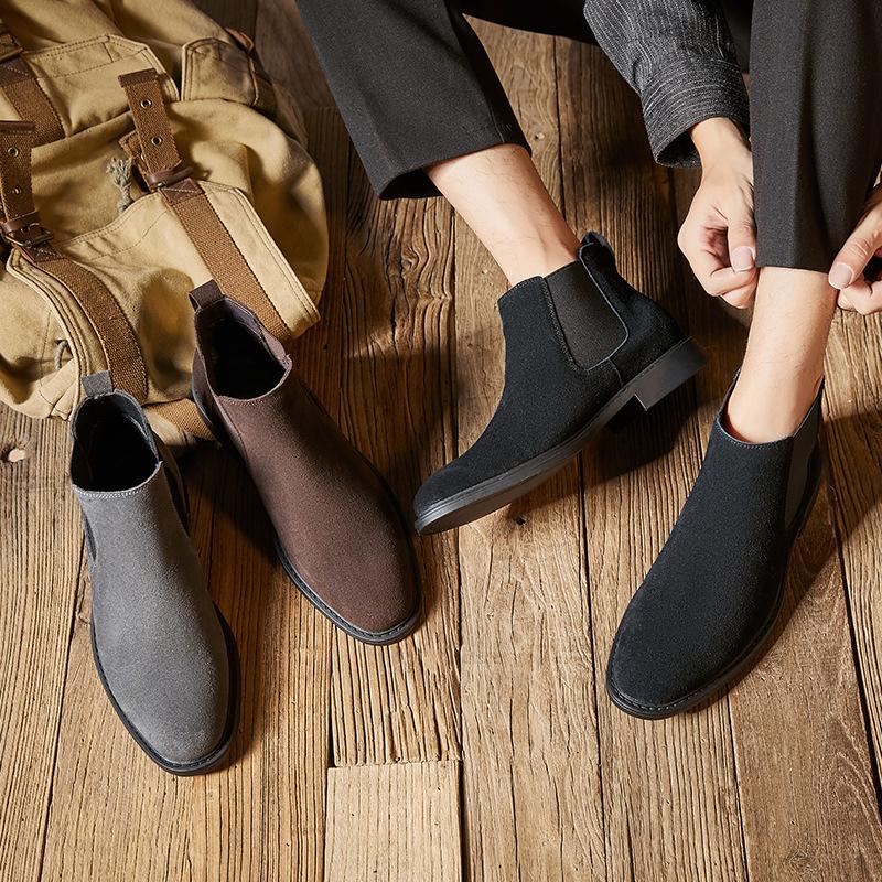 Herrenschuhe aus echtem Leder im britischen Stil, hohe Lederschuhe, Wildlederstiefel mit mittlerem Schaft, Chelsea-Stiefel aus Wildleder und Nubukleder