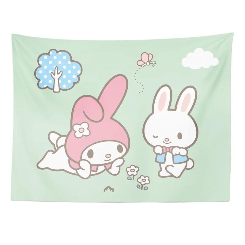 Sanrio Melody Rabbit Cartoon Hanging Cloth Background Cloth Bedroom Headboard Tapestry Living Room Tapestry Tapestry Wall Hangin