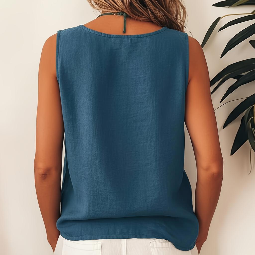 Canotta da donna a blocchi di colore, alla moda, con temperamento, elegante, girocollo