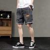 New Summer Men's Washed Denim Shorts American Retro Solid Color High Street Shorts Loose Casual Straight Large Size Denim Shorts