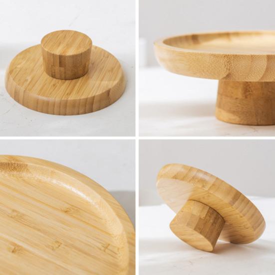 Wooden Dinner Plate Round Serving Platter High Stand Sushi Dish Food Serving Trays for Fruits Salads Dessert Bread Cake