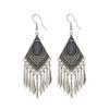 Vintage stone fringed earrings silver women's bohemian long personalized Tibetan temperament vacation earrings