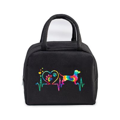 Portable Lunch Bags Dachshund Heartbeat Print Women Men Thermal Insulation Lunch Box Children School Lunch Bento Storage Handbag