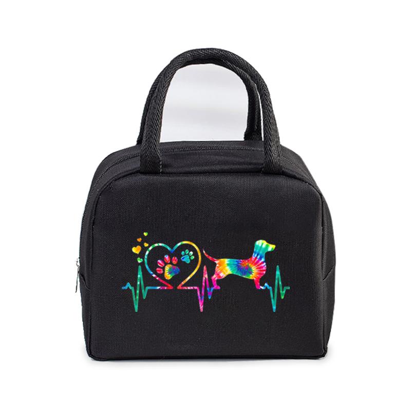 Portable Lunch Bags Dachshund Heartbeat Print Women Men Thermal Insulation Lunch Box Children School Lunch Bento Storage Handbag