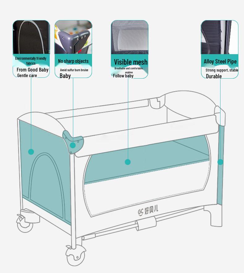 Portable Foldable Baby Bed and Rocker - Newborn Movable Splicing Bedside Crib