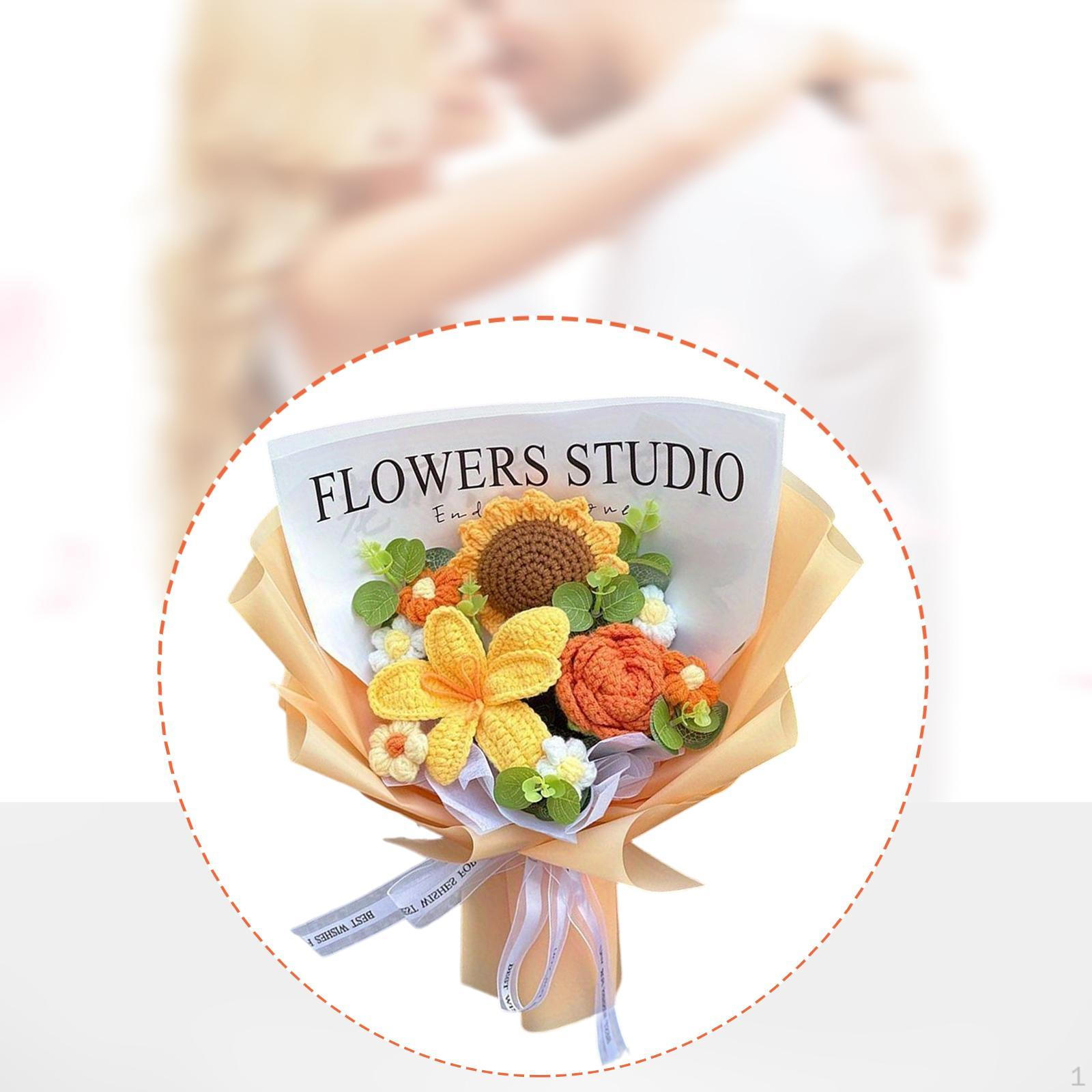 

Complete Crochet Bouquet of Knitted Roses And - Permanent Ornament Handmade Decoration Suitable