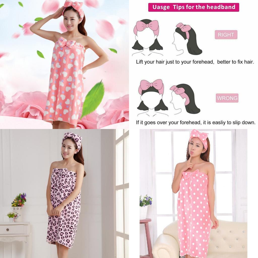 Soft Flannel Women's Bathrobe With Bowknot And Headband Perfect For Daily Wear