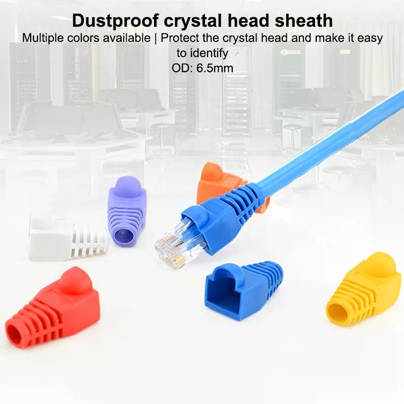 20pcs OD6.5 Cable Connector Plug Cover CAT5E CAT6 RJ45 Ethernet Network Cable 10 Colors Strain Relief Boots RJ45 Connector Caps