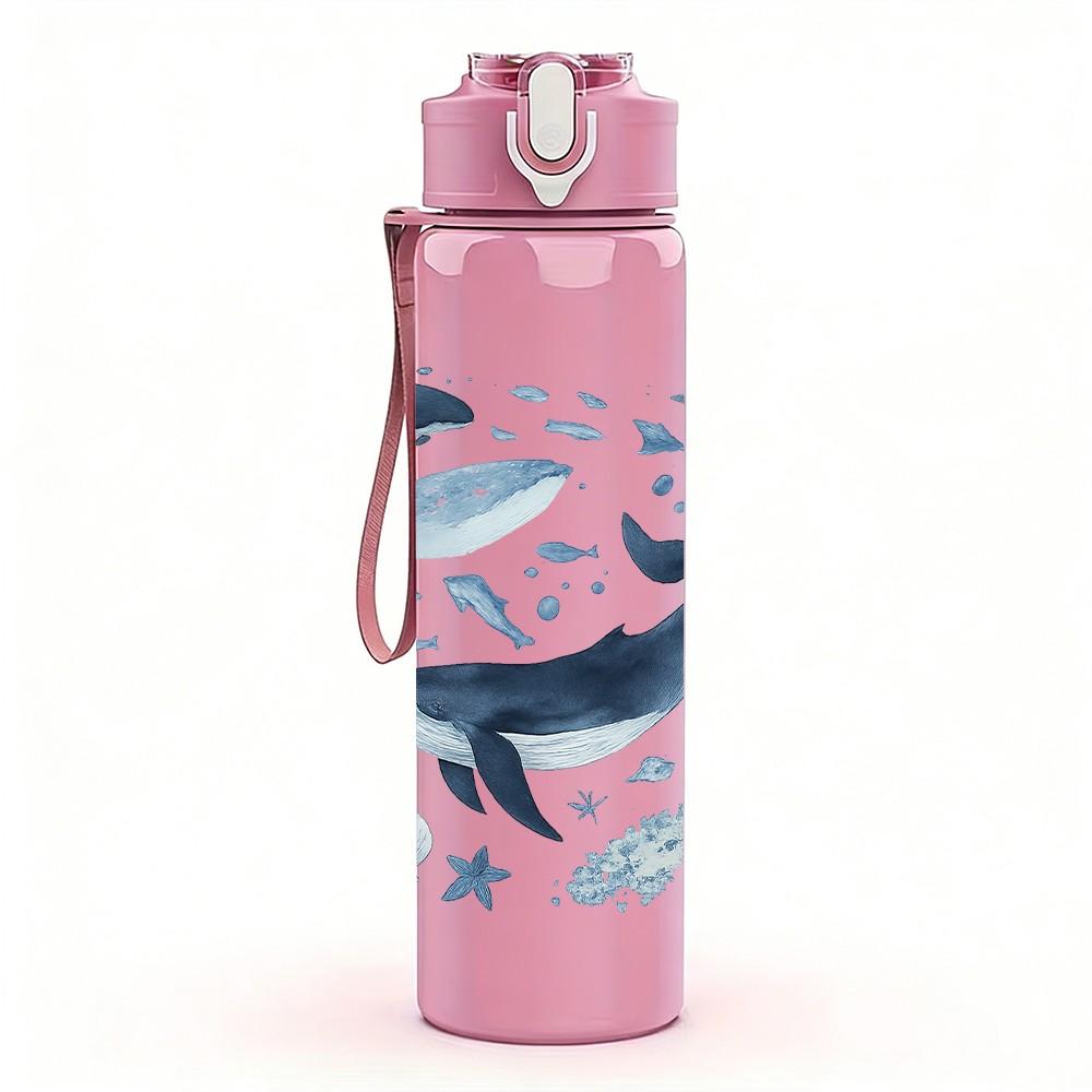 1 PZ Balena Blu Layout a Griglia Acqua di Mare 750ml Bottiglia d'Acqua Sportiva in Plastica Colorata Tappo con Cannuccia a Flip Anti-perdita Per Sport Ufficio Uso Domestico