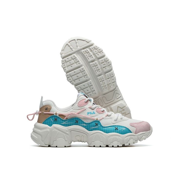 Fila Cat Paw Fabric Synthetic Leather Comfortable Fashion Low-Top Dad Shoes Women Sneaker White Blue F12W124153FAB