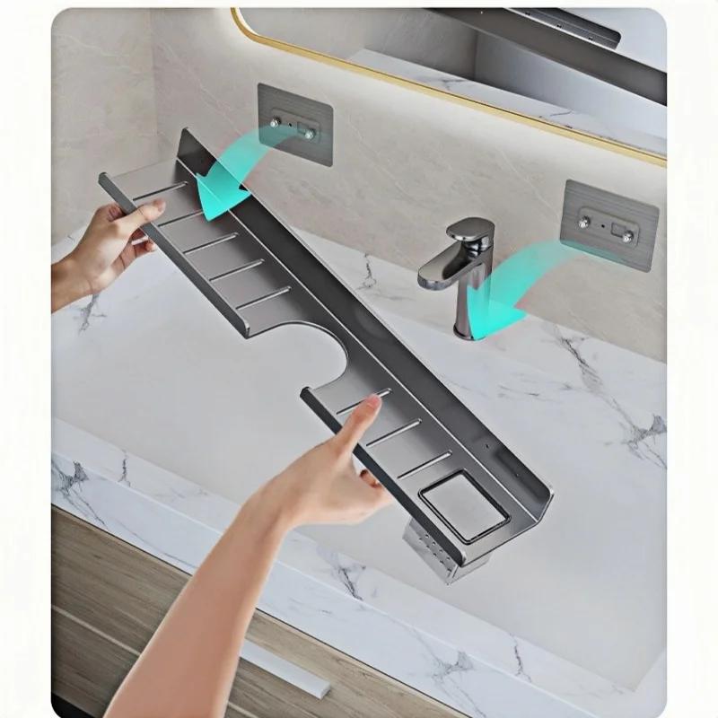 Modern Wall Mounted Mirror Front Bathroom Shelf Faucet Washbasin Washbasin Skin Care Products No Punch Bathroom Toilet Tray