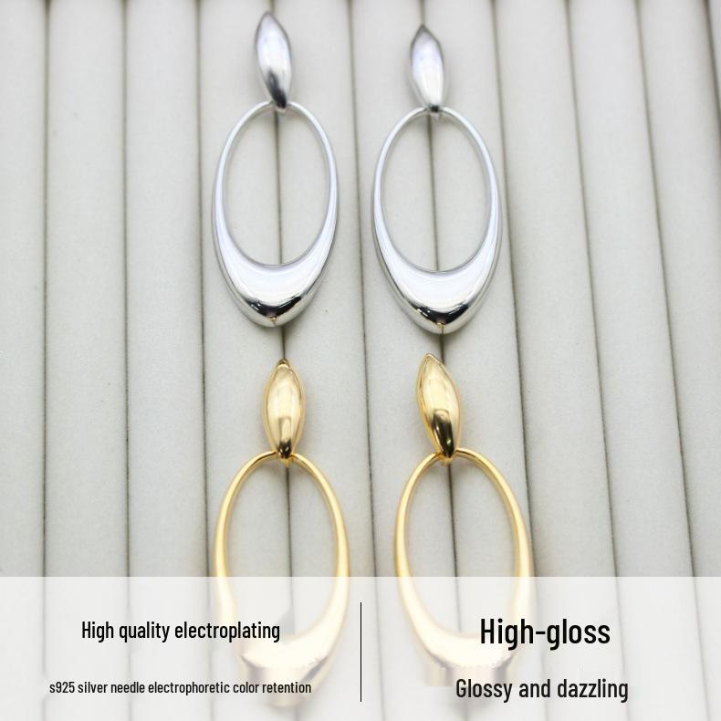 European & American Fashion Oval Gold-Plated Dangle Earrings - High Polished Trendy Design
