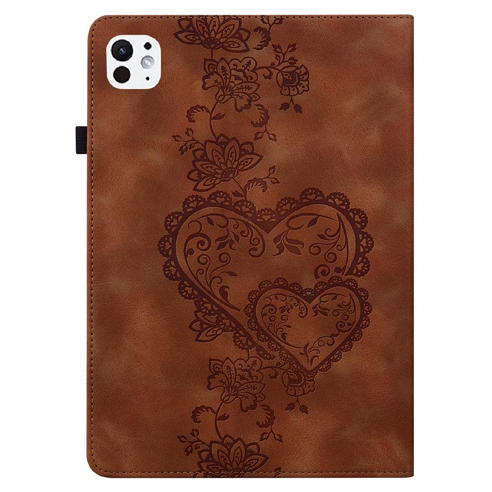 For iPad Pro 13 (2025)/13 (2024) Leather Case Heart Imprint Foldable Stand Card Slot Stylus Holder Tablet Cover