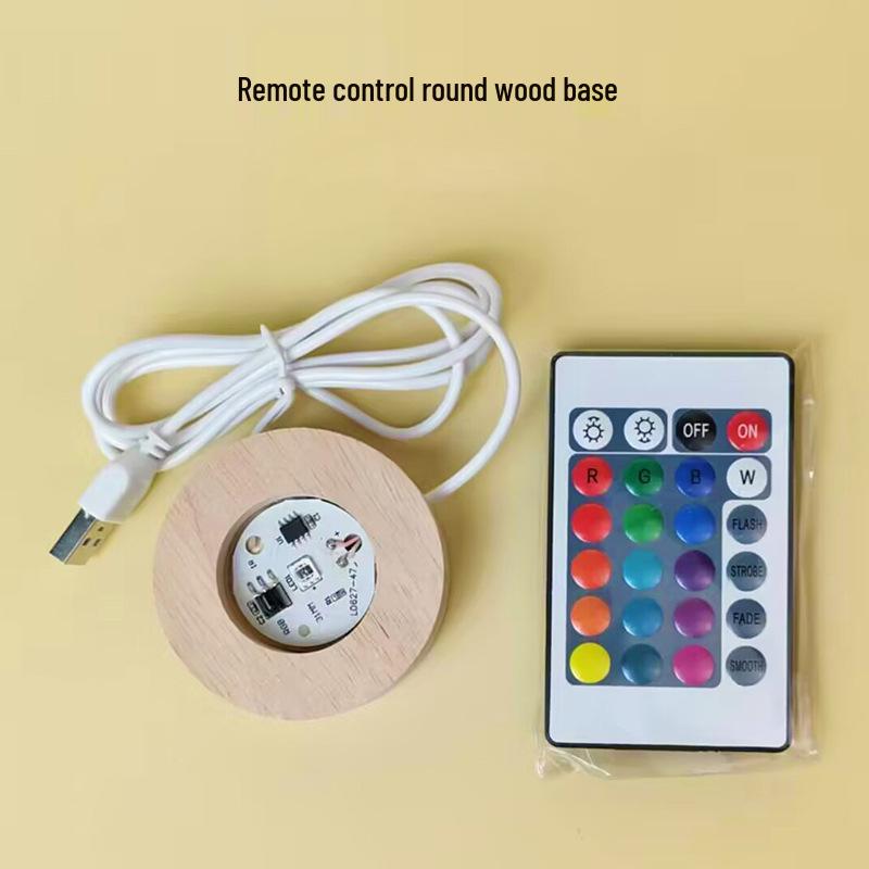 Solid Wood Touch Lamp Base: White/Warm Light 7-Color LED Night Light Display Pad
