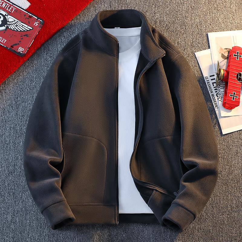 Doppelseitige Fleecejacke für Herren Stehkragen Herbstjacke Locker Lässiges Fleece-Oberteil Plus Fleece-Cardigan-Pullover