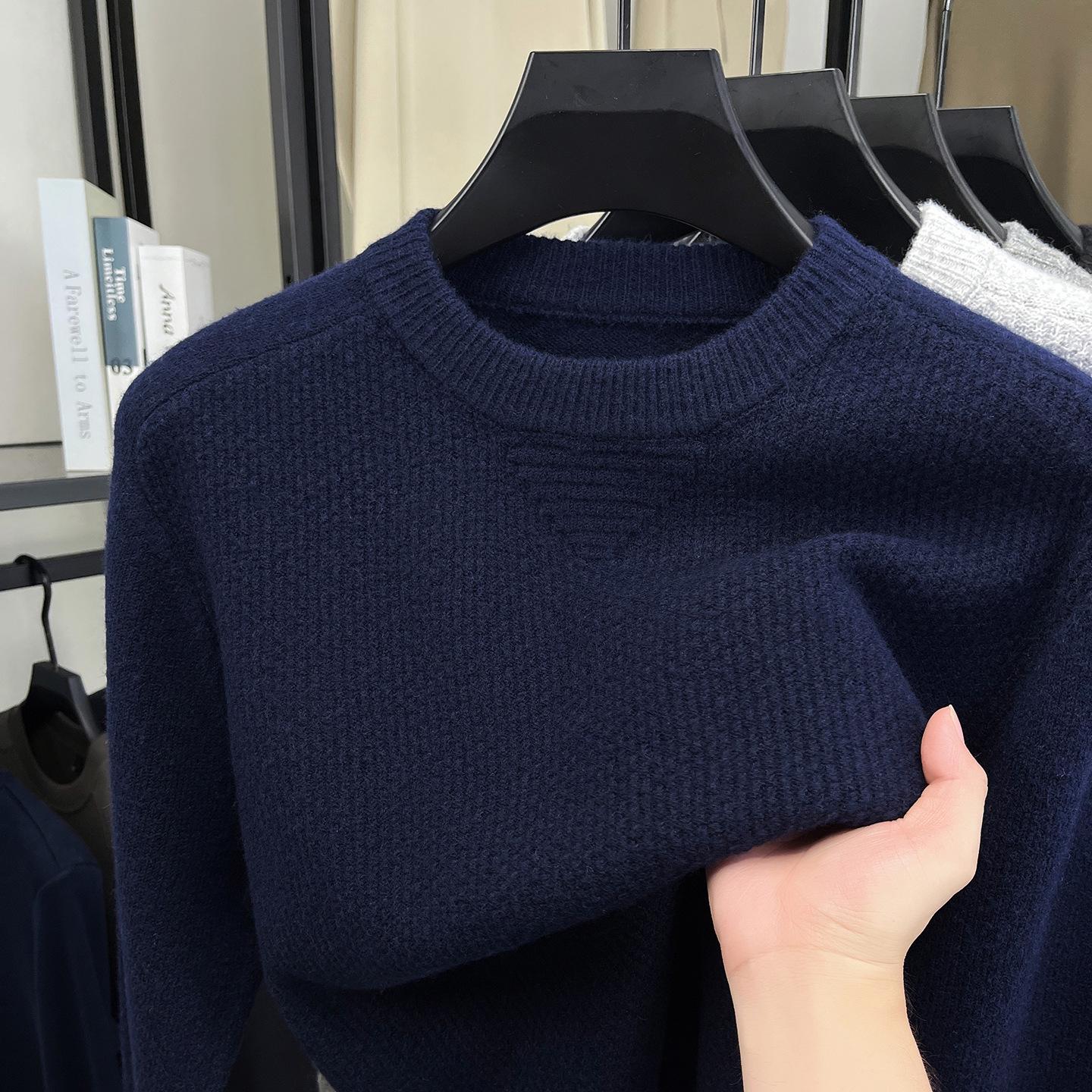 

Men s Wool-Blend Ribbed Knit Sweater - Round Neck Winter Base Layer 4XL темно-синього кольору