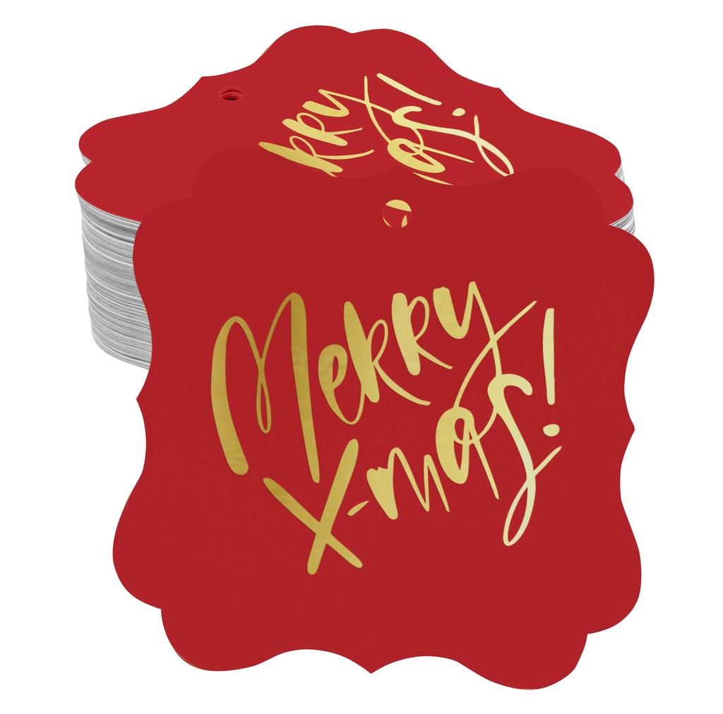 Inkdotpot Pack Of 100 Real Gold Foil Bracket Shape Paper Tags Merry X-Mas Christmas Favor Hang