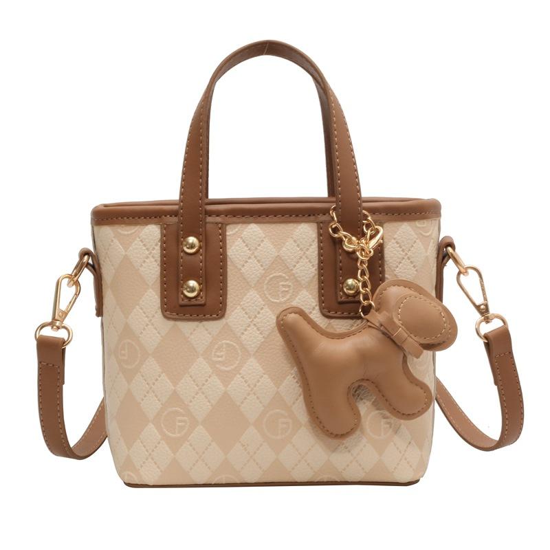 Niche Color Matching Rhombus Handbag Bag Women S Simple Trendy Bucket Bag Casual Versatile Messenger Bag no pendant