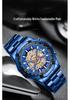Binbond Skelett Non-Mechanisch Wasserdichte Herrenuhr - Schwarzes Metall & Blaues Design