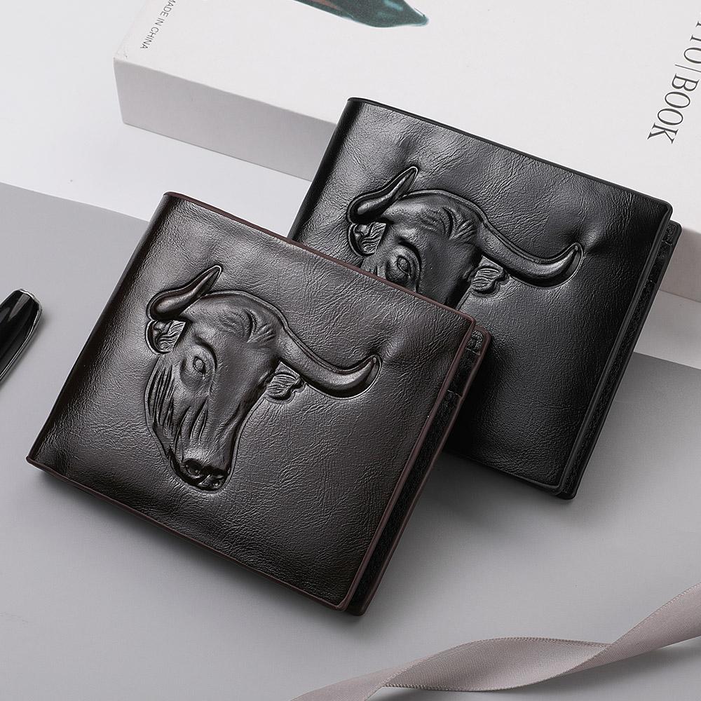 Neuer Stil 3D Geprägtes Herren Kurzportemonnaie Kreditkartenhalter Kurzes Horizontales PU Leder Herren Portemonnaie