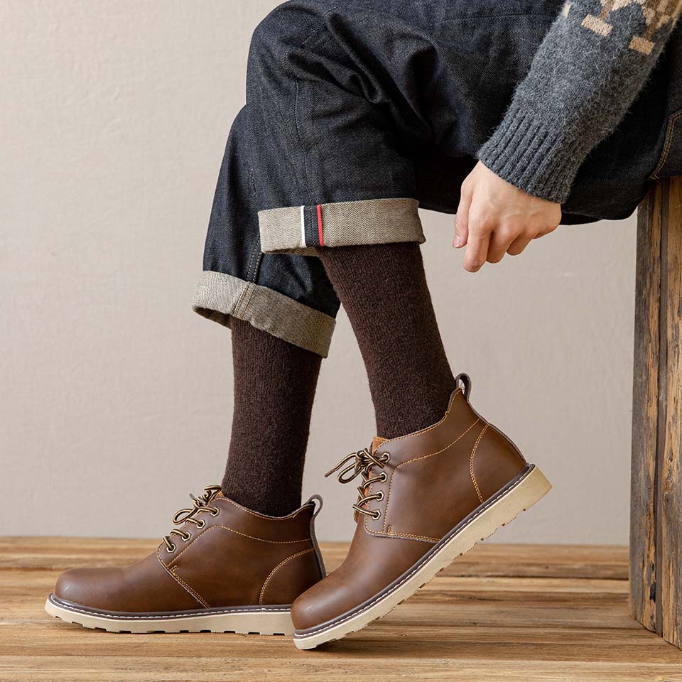 Winter Men's Knee Wool Long Socks Thick Warm Harajuku Retro Compression High Male Sock 3 Pair