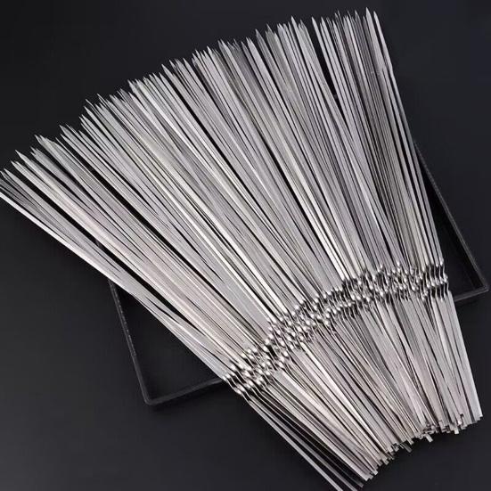 100/200Pcs BBQ Skewers Stainless Steel Heavy Duty Rust Resistant Metal Skewers Outdoor Barbecue Grill Skewers